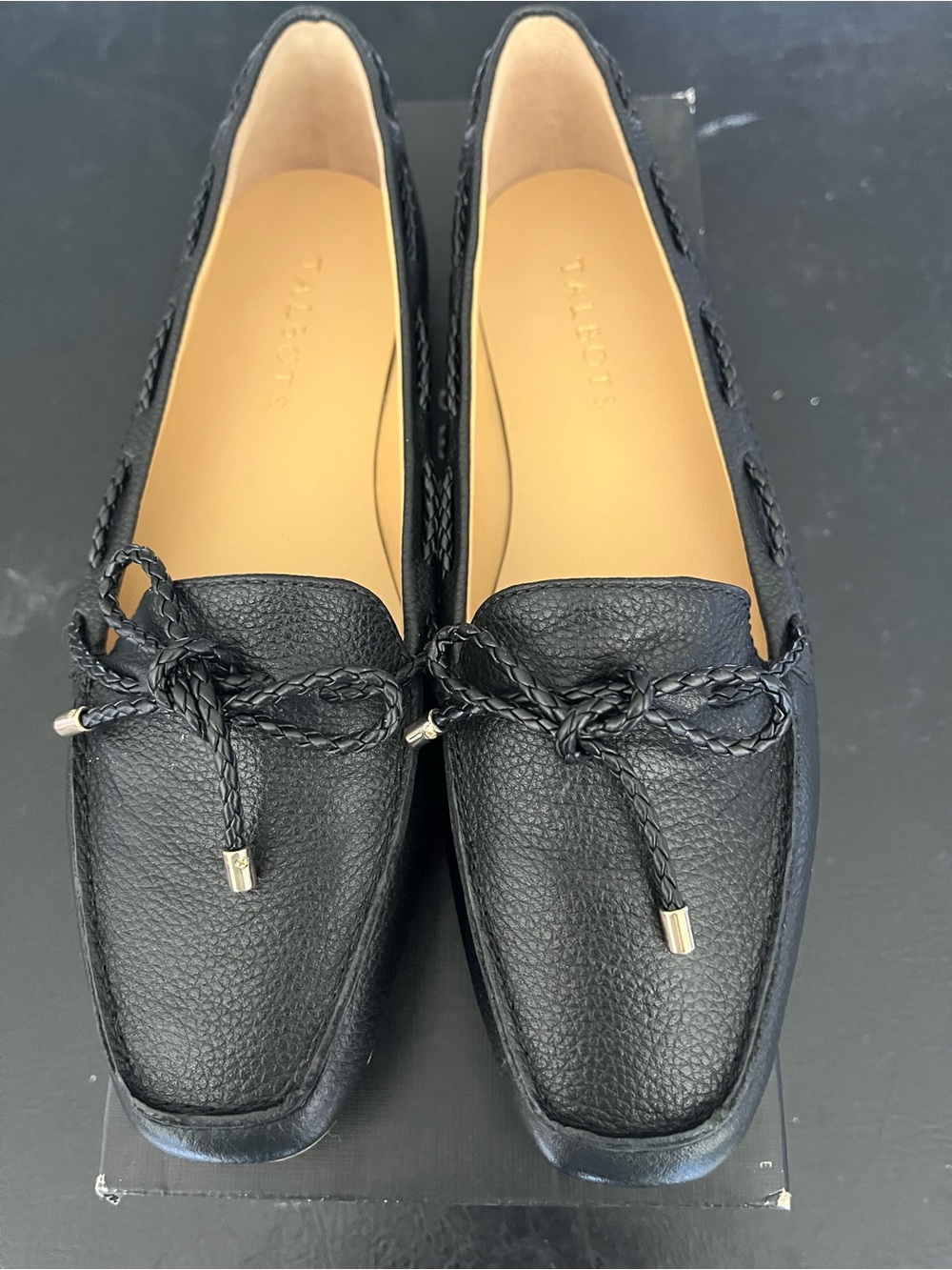 Talbots Black Braided Tie Leather Loafers NIB Size 8